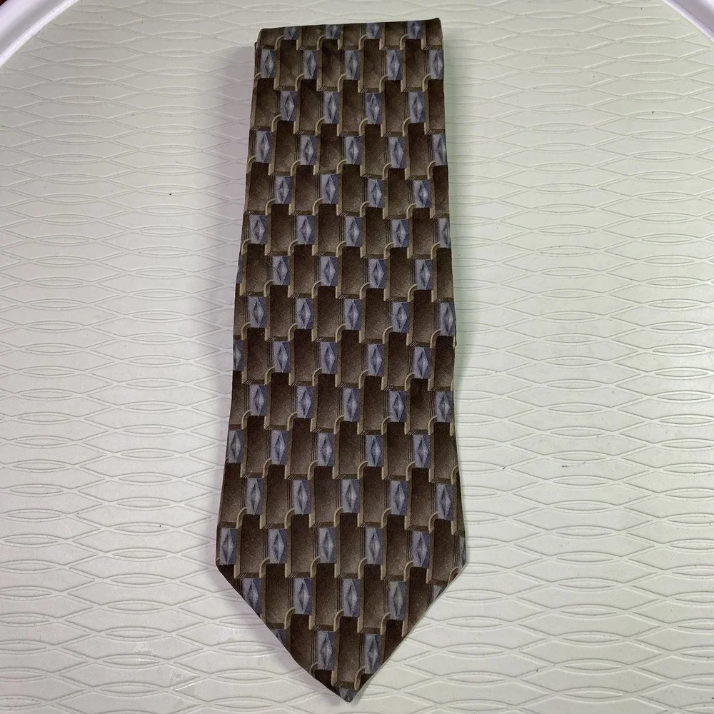 Zylos Brown/Tan&Light Blue George Machado 100% Silk Tie‎ 54